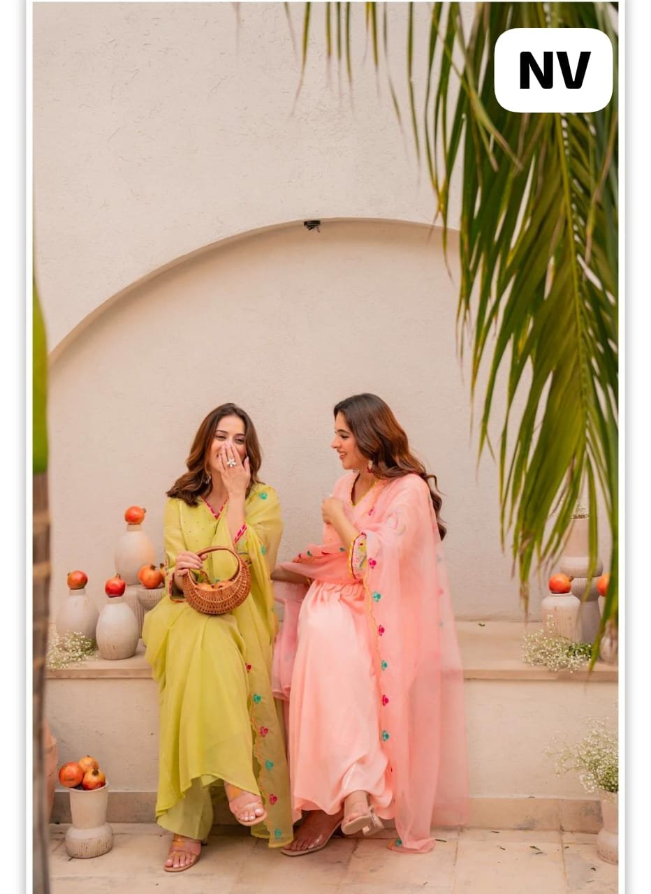 Pink Embroidered Cotton Kurti Pant Chanderi Dupatta Set